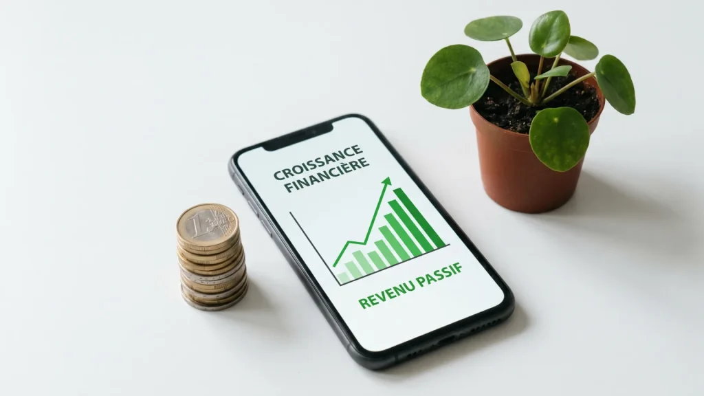 Pièces d'euros et smartphone illustrant la croissance d'un revenu passif