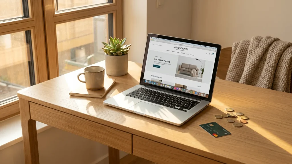 Bureau avec ordinateur portable pour faire du cashback sur ses achats en ligne