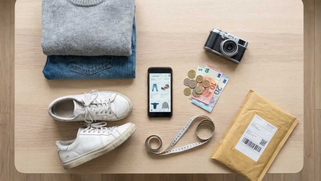 Objets d'occasion prêts à être photographiés et vendus