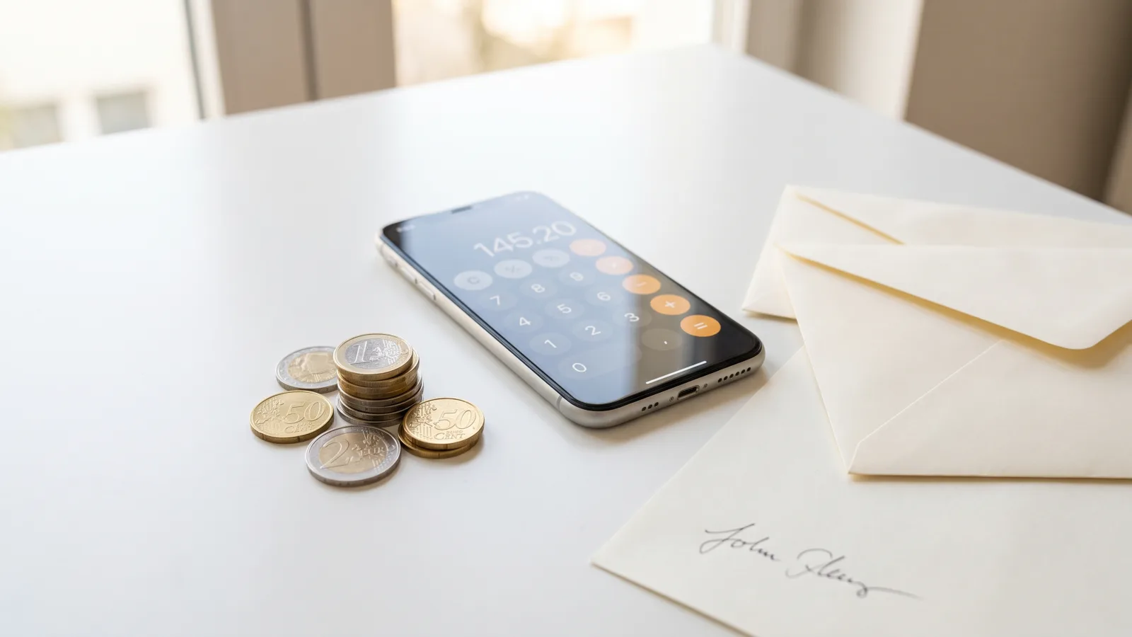 Pièces d'euros, smartphone et lettre de résiliation symbolisant les économies obtenues